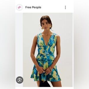 Free People Blue and Yellow Mini Dress